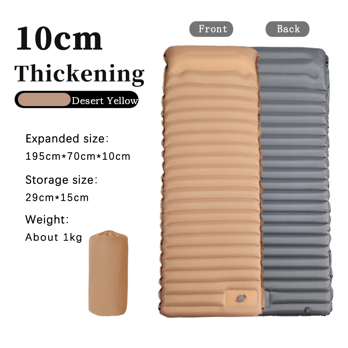Ultra-Light 10cm TPU Inflatable Camping Pad with Built-In Pump