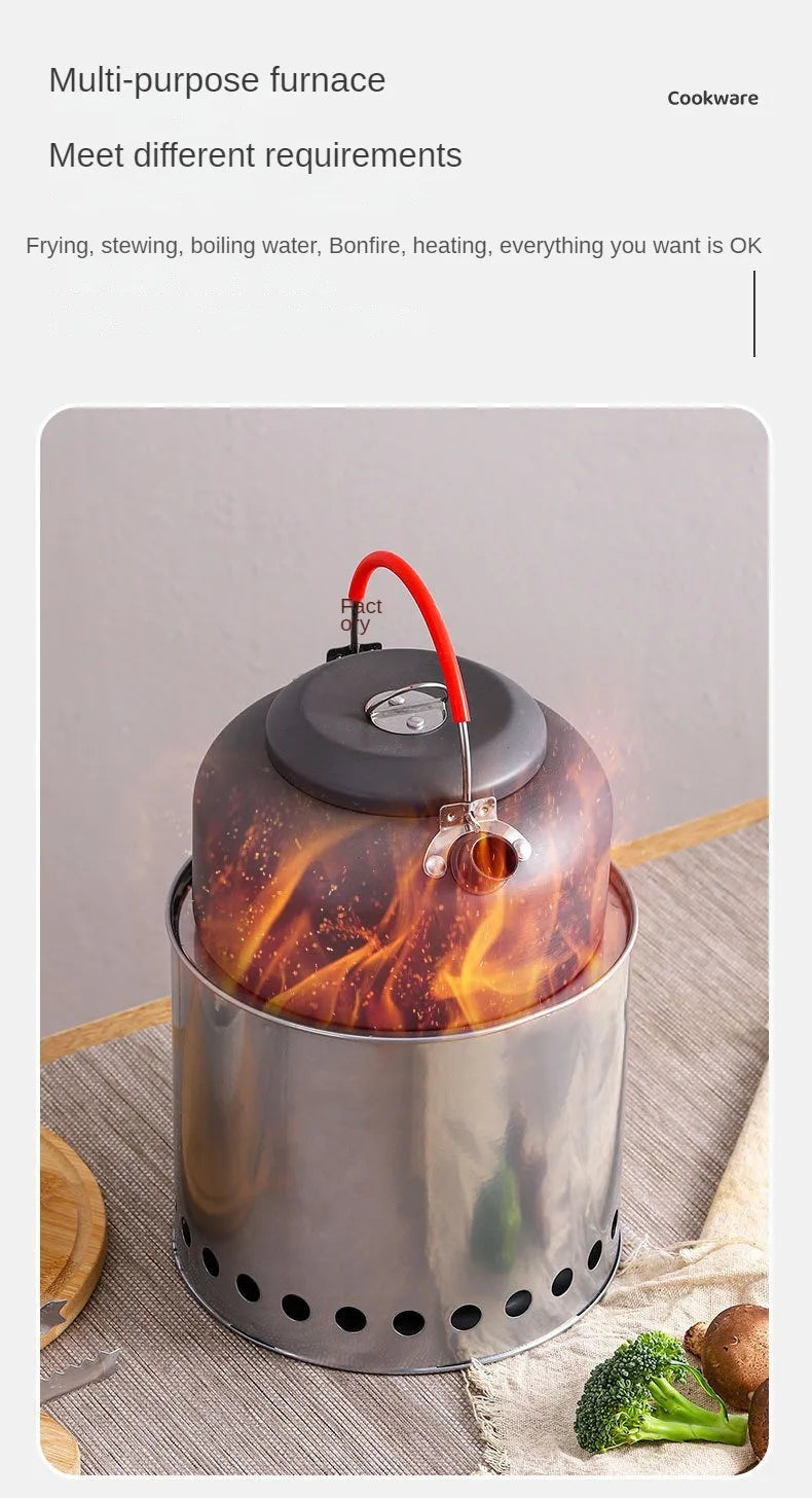 Multifunctional Stainless Steel Wood Stove | Portable Outdoor Heater & Barbecue Grill for Camping