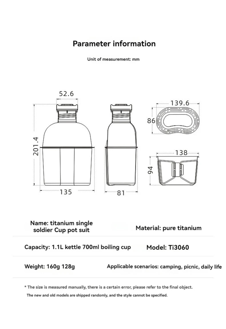 Keith Ti3060 Pure Titanium Canteen Mess Kit – Ultralight Camping Water Bottle & Cup Set with Carrying Pouch