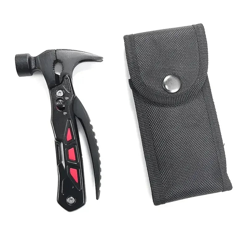 1 navaja multifunción para exteriores con forma de martillo de garra: herramienta de supervivencia de acero inoxidable con alicates, martillo de camping, sacaclavos y herramienta de rescate de emergencia.