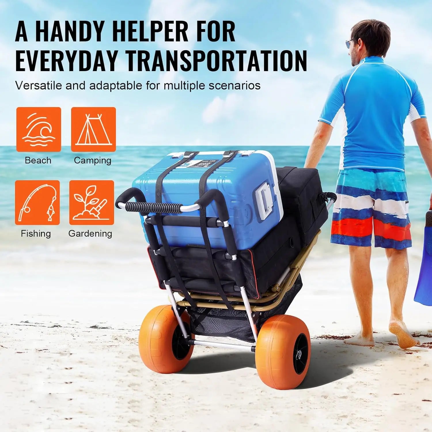 Beach Dolly with Big Wheels，165LBS Loading Capacity Folding Sand Cart