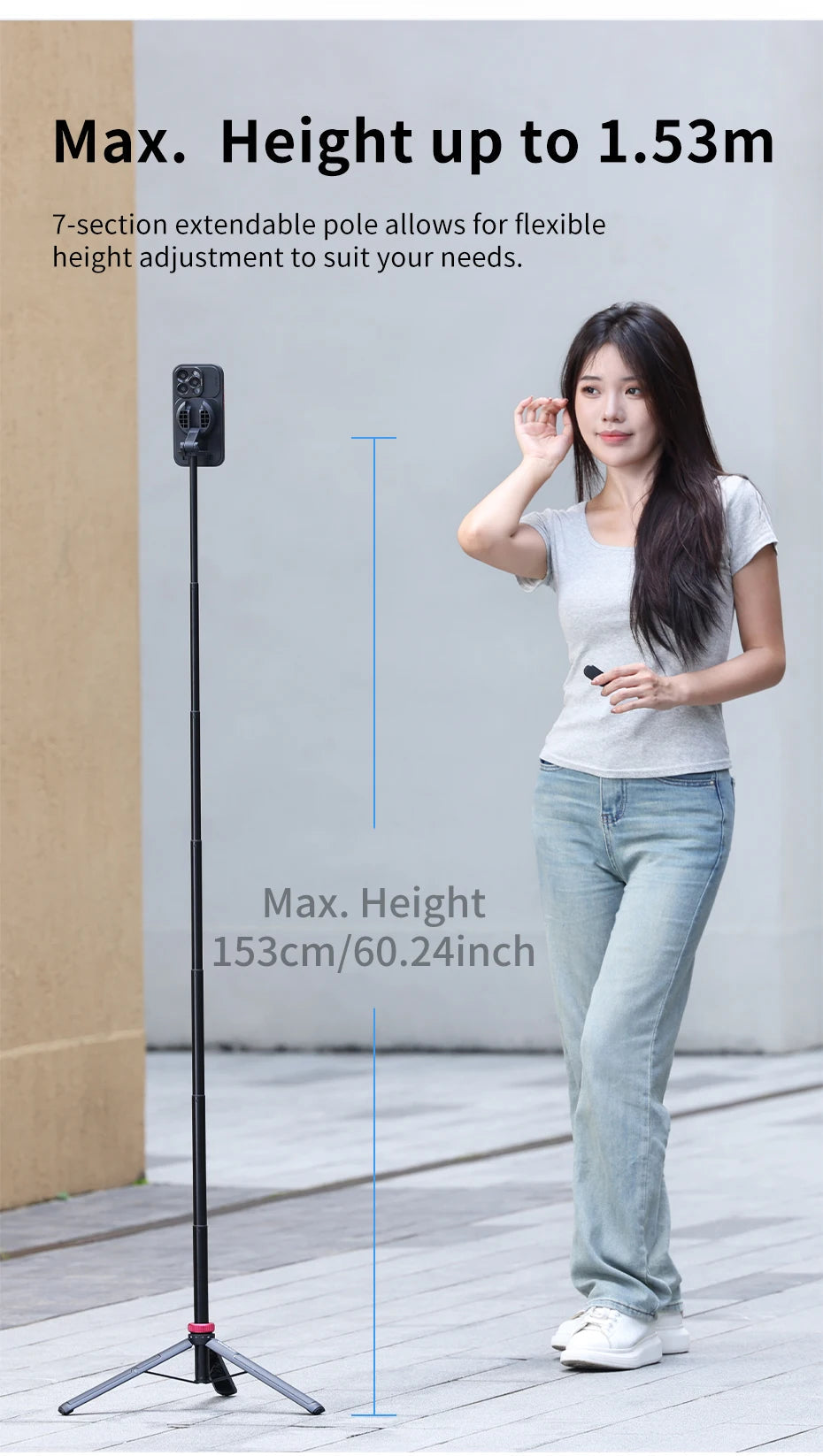 Ulanzi MT-84 1.53M Magsafe Selfie Stick Tripod Stand Bluetooth Remote Phone Extension Tripod for IPhone 16 15 LiveStreaming Vlog Trekker Essentials