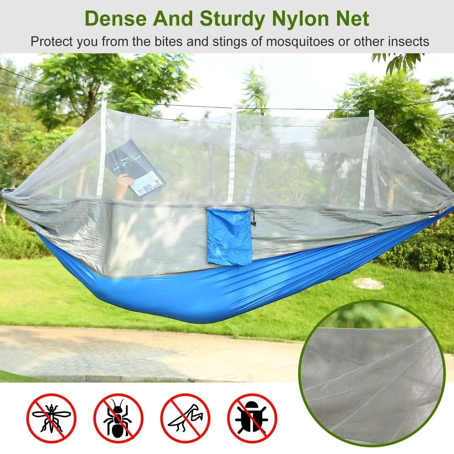 Double Camping Hammock with Mosquito Net – 600lbs Capacity