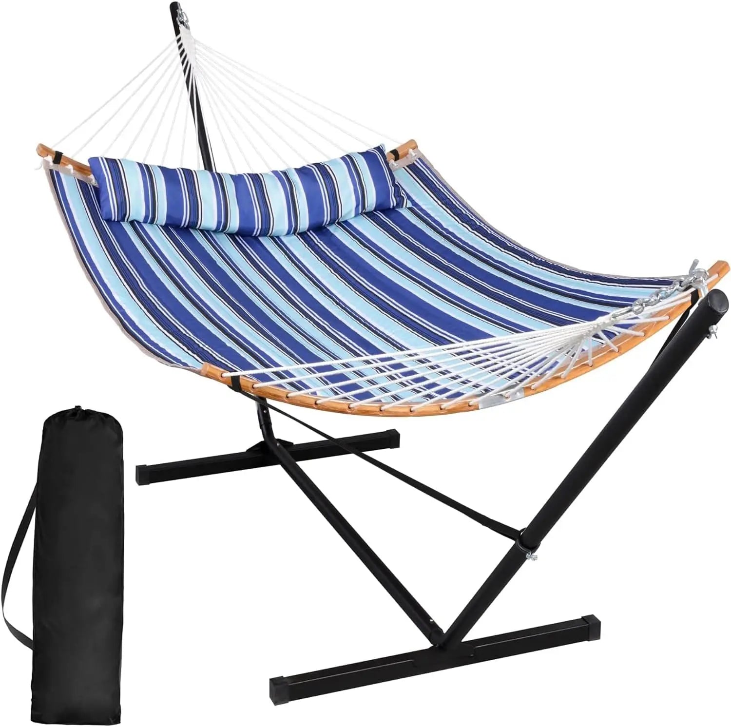 Double Hammock with Stand – Curved Bar Prevents Flipping