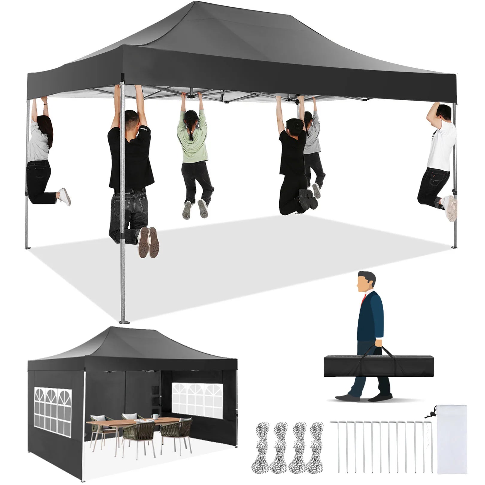 10'x15' Heavy-Duty Pop-Up Canopy Tent – Waterproof 4-Sidewall Commercial Gazebo