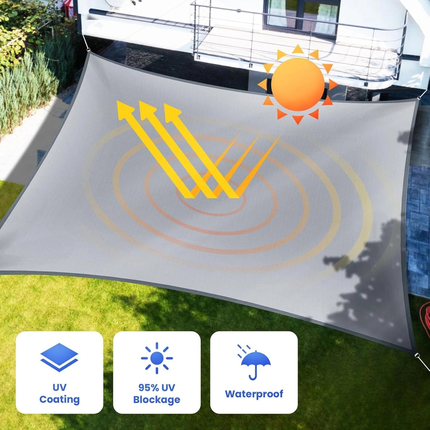 95% UV Block Waterproof Sun Shade Sail - High-Density Breathable Canopy for Patio Garden Pool Backyard, Windproof with Stainless Trekker Essentials