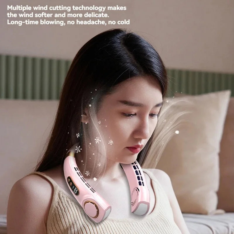 Portable Bladeless Halterneck Fan – USB Rechargeable, Silent, Hands-Free Cooling