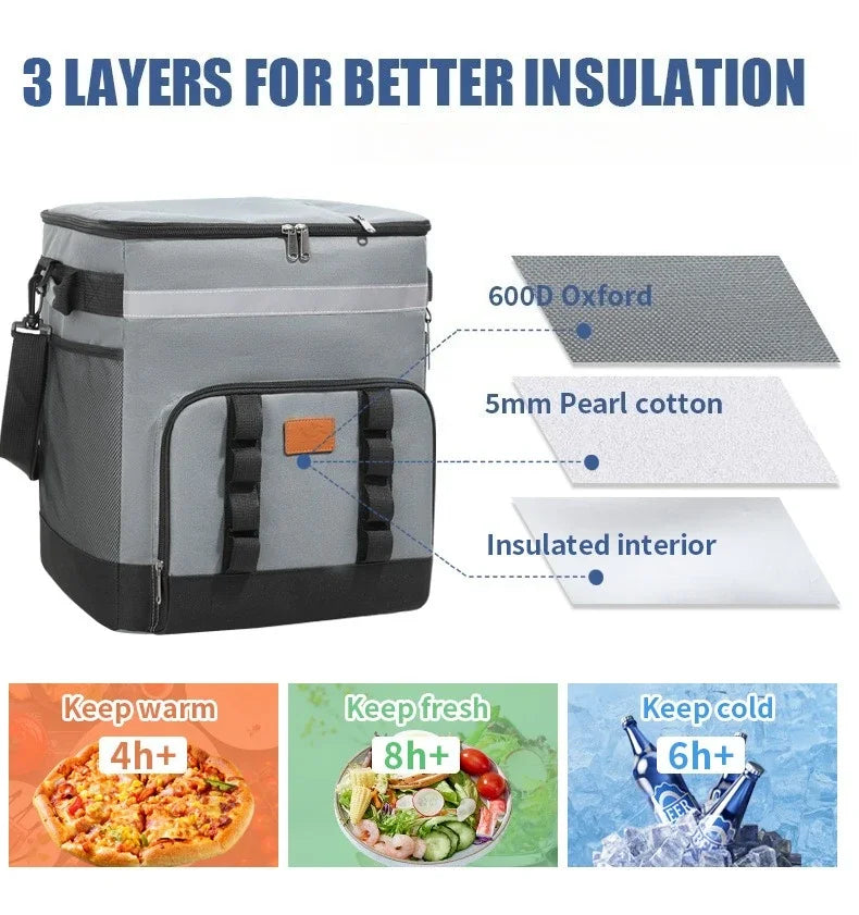 35L Leakproof Soft Cooler Bag with Wheels Large Capacity Insulated Thermal Tote for Picnic Camping Beach Delivery Multi-purpose Trekker Essentials