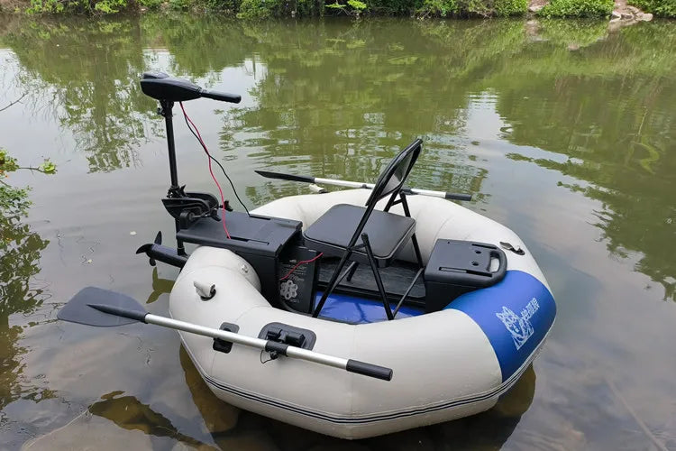 2-Minute Foldable Inflatable Fishing Boat with Electric Motor Port, 250kg Capacity Solo Pontoon Raft