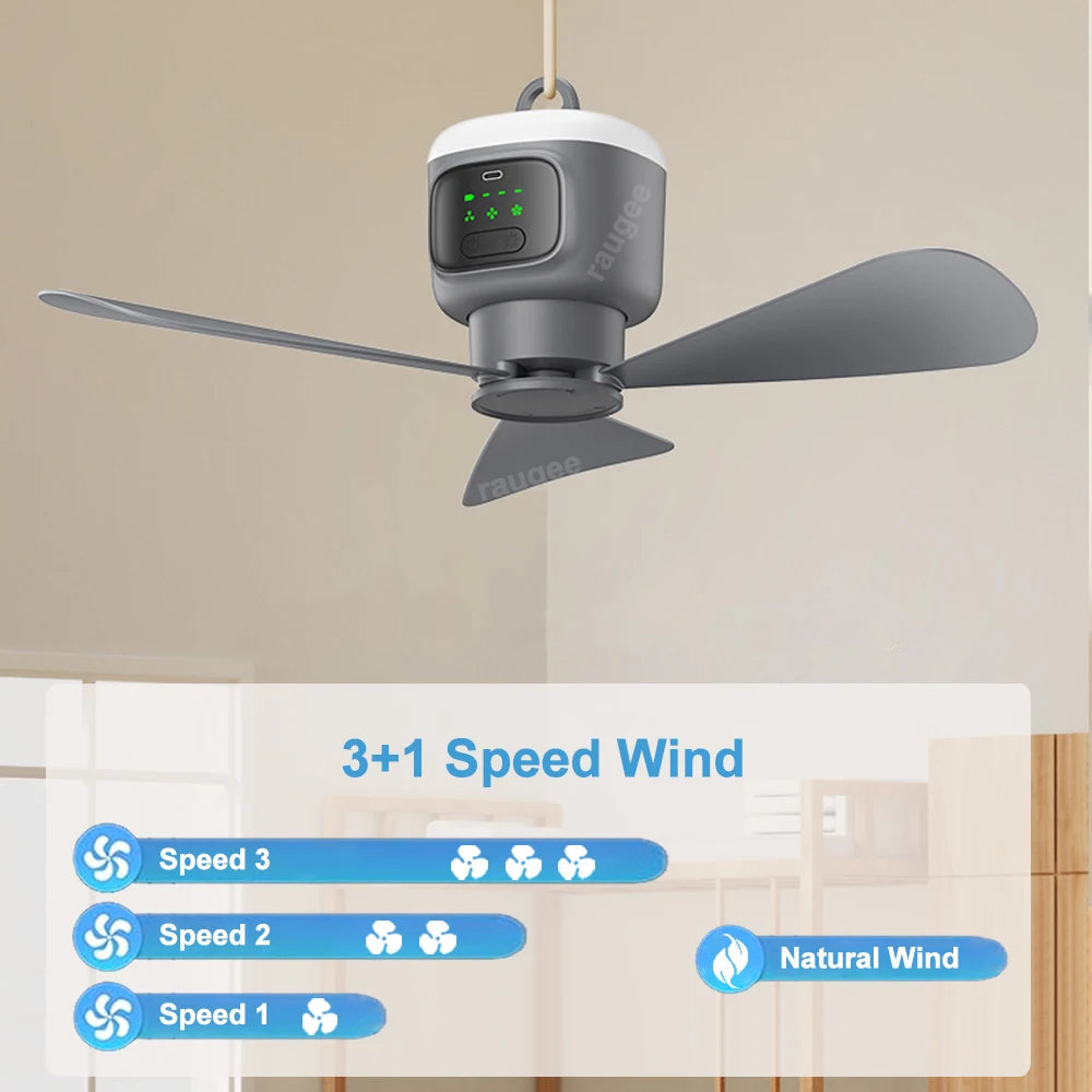 12000mAh Ceiling Fans Portable Camping Fan Tent Air Circulator Cooler Outdoor Rechargeable Electric Fan LED Light Remote Control Trekker Essentials