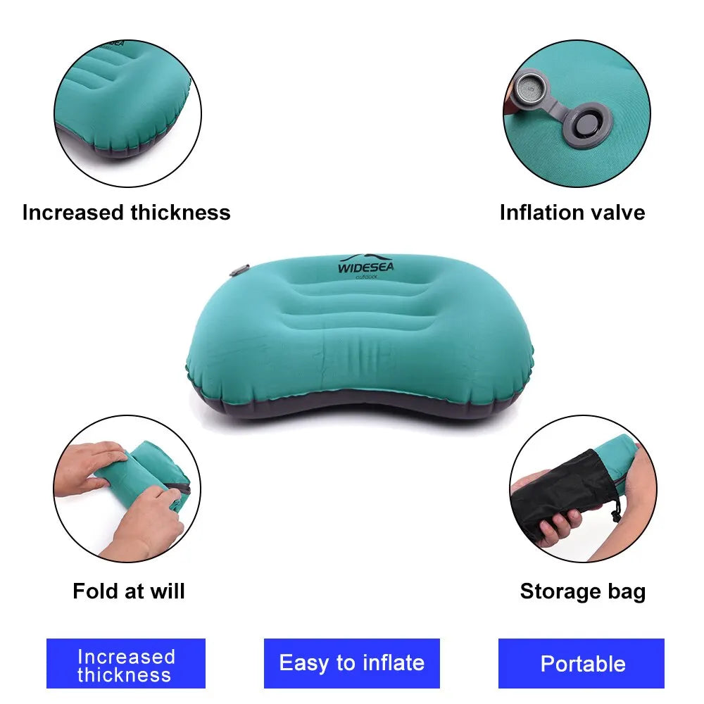 Almohada inflable portátil para acampar: cojín de aire comprimible para viajes y dormir al aire libre