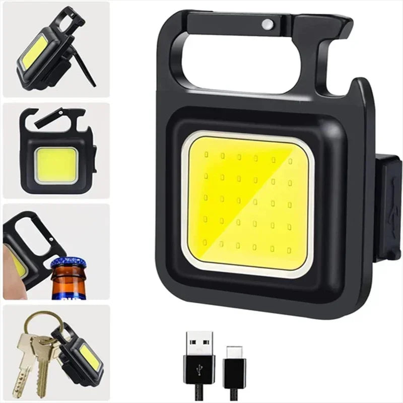 LED Working Light USB Rechargeable Mini Flashlight Portable Bright Keychain Pocket Clip Lantern Outdoor Hiking Fishing Camping Trekker Essentials