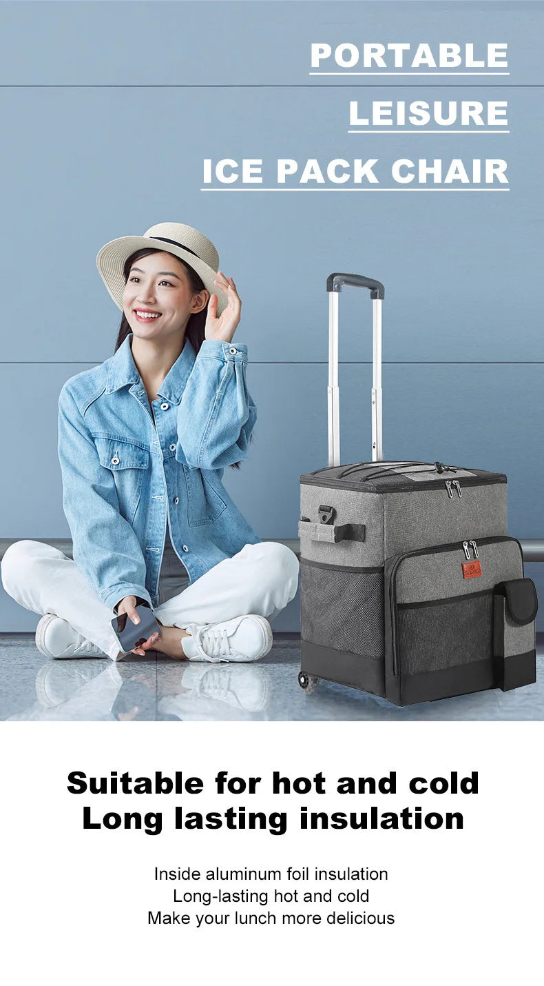Cooler with Wheels and Handle Removable Wheels Insulated Portable Rolling Cooler Bag for Camping Hiking BBQ Summer Beach Travel