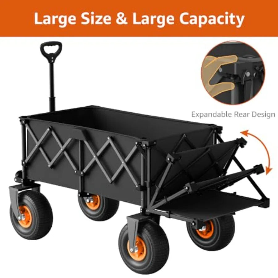 Beach Wagon with Big Wheels for Sand - Heavy Duty 10 Wheel Collapsible Wagons Foldable Large Wagon Cart Folding All Terrain for