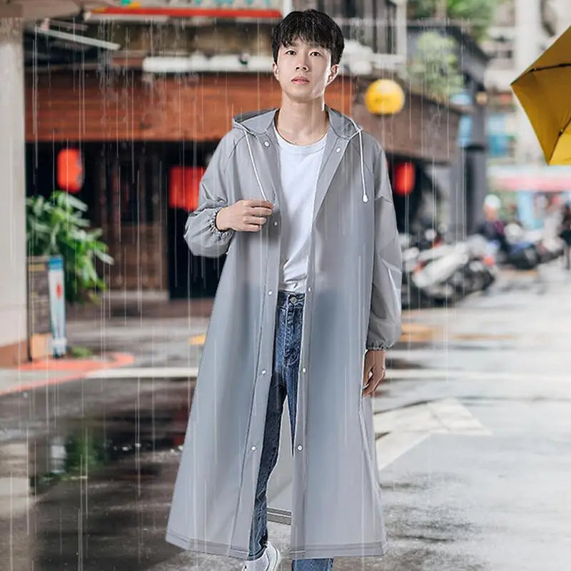 Adult Long EVA Raincoat - Waterproof Hooded Rain Poncho for Men and Women, Travel, Camping