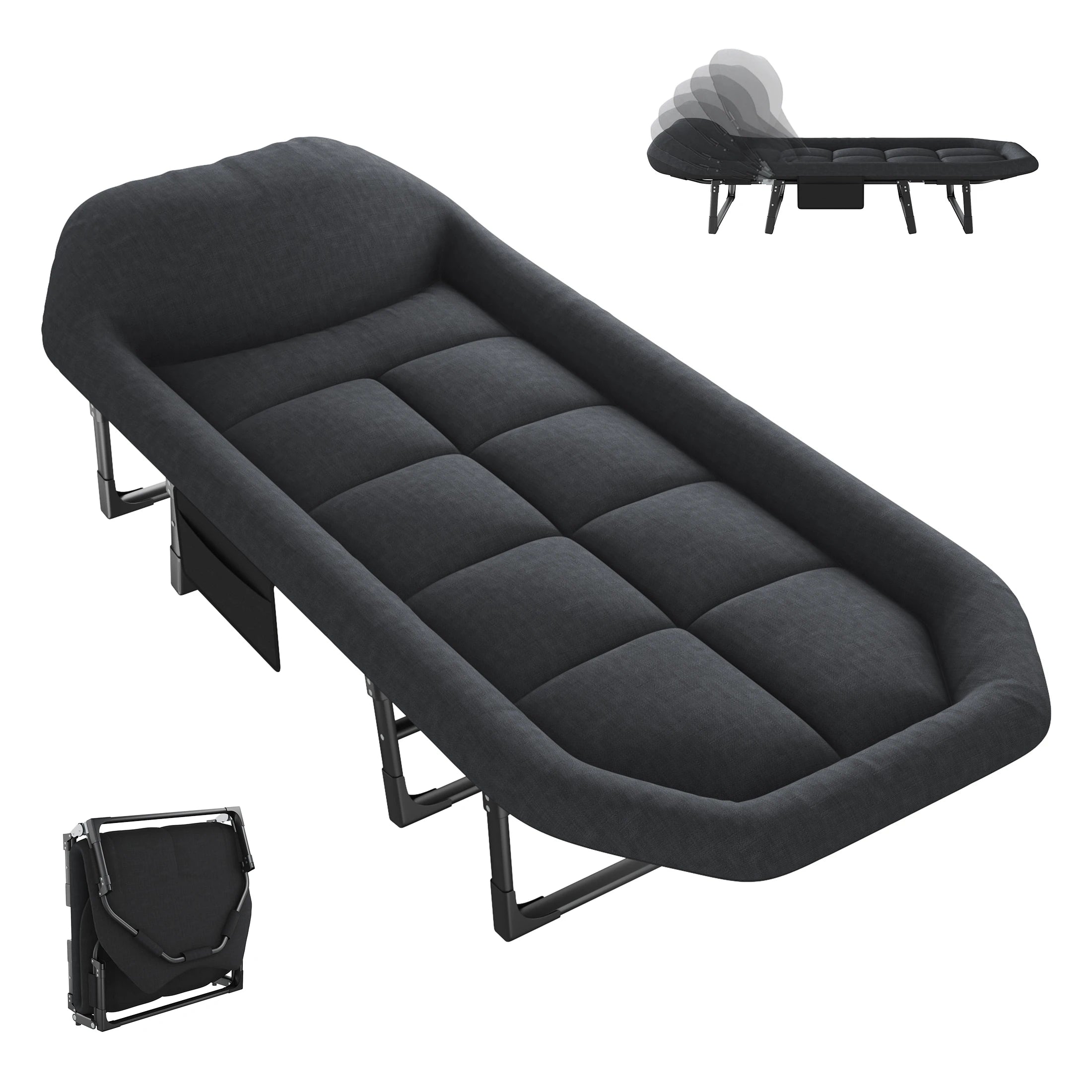 JHK Folding Camping Makeshift Bed with Mattress Lightweight Adjustable Camping Bed Supports 450 lbs Camping Cot with Carry Bag 6 Angle Camping Bed for Camp Outdoor Trekker Essentials