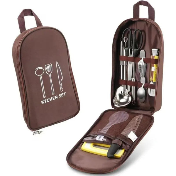 Camping Travel Cooking Utensils Organizer Travel Bag Portable Pouch for BBQ Camp Cookware Kitchen Kit Trekker Essentials