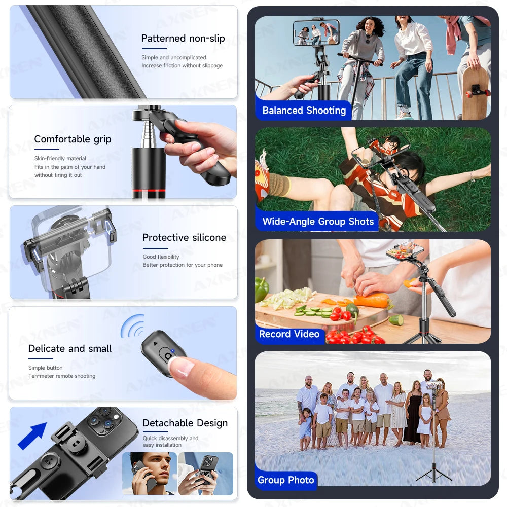 F16 Selfie Stick Tripod with 1708mm Long 8-Section Pole, Bluetooth Remote, 360° Rotation, 1/4 Interface, for Phone Camera Vlog Trekker Essentials
