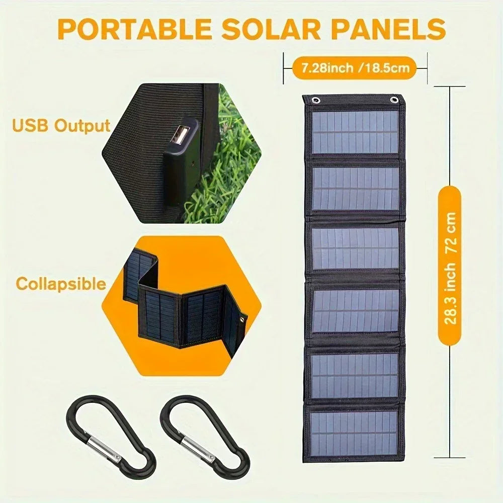 Portable Solar Panel USB Charger – Foldable 12V Mobile Power Bank Kit for iPhone, Android & Outdoor Camping