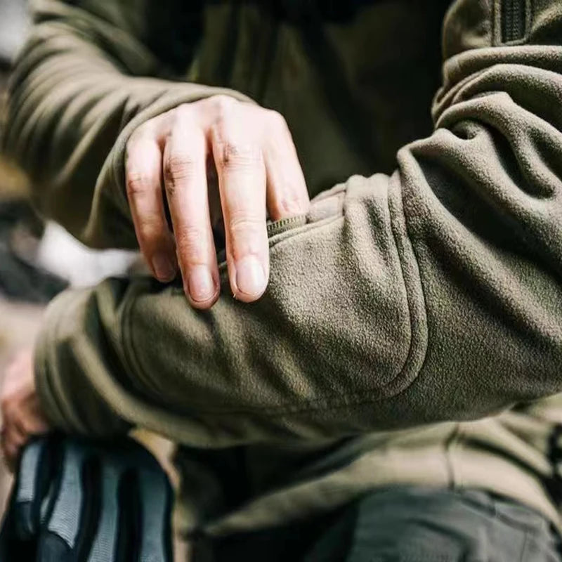 Men's Thermal Polar Fleece Jacket – Windproof Stand Collar Tactical Coat with Multi-Pockets