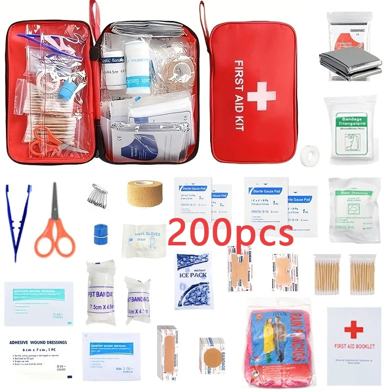 Family Car Travel First Aid Kit 198 Pieces First Aid Kit for Home, Car, Travel, Business, Survival, Office, Camping, Hiking, Boa Trekker Essentials