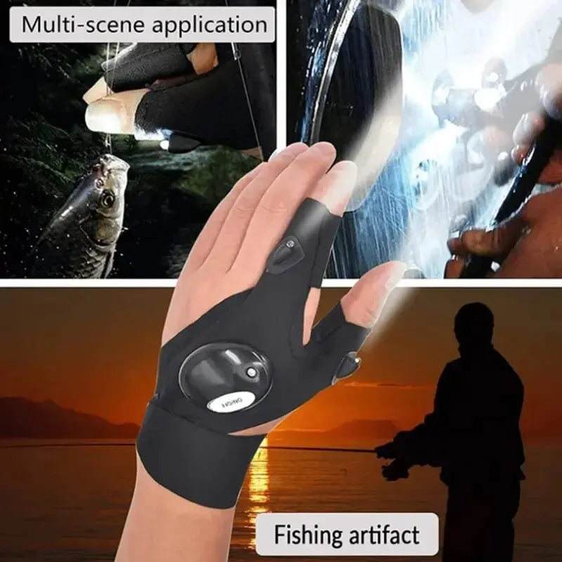 Night Light Fingerless LED Gloves Waterproof Outdoor Fishing Camping, Multi Light Outdoor Tool