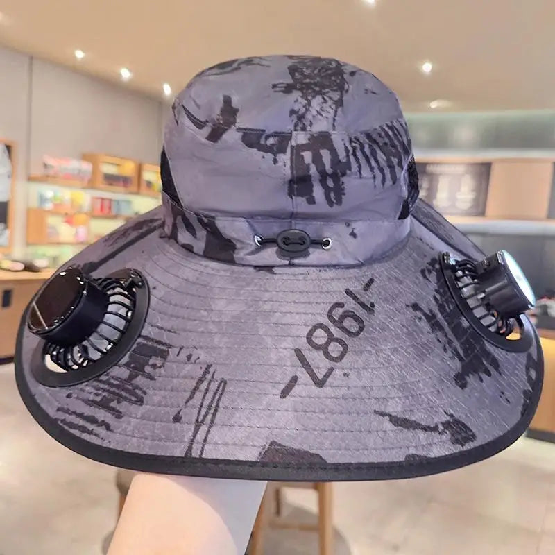 Large Size Quick Dry Bucket Hat With Solar Powered Fan USB Charging Sun Hat For Men Outdoor Hiking Camping Fishing Cooling Wear Trekker Essentials