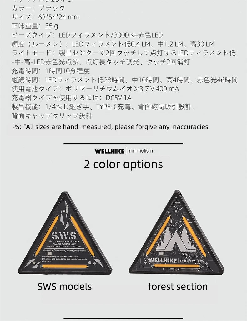 WELLHIKE Outdoor Tactical Triangle Light SWS Riding Night Light Badge Warning Backpack Decoration Camping Mini Hanging Lights Trekker Essentials
