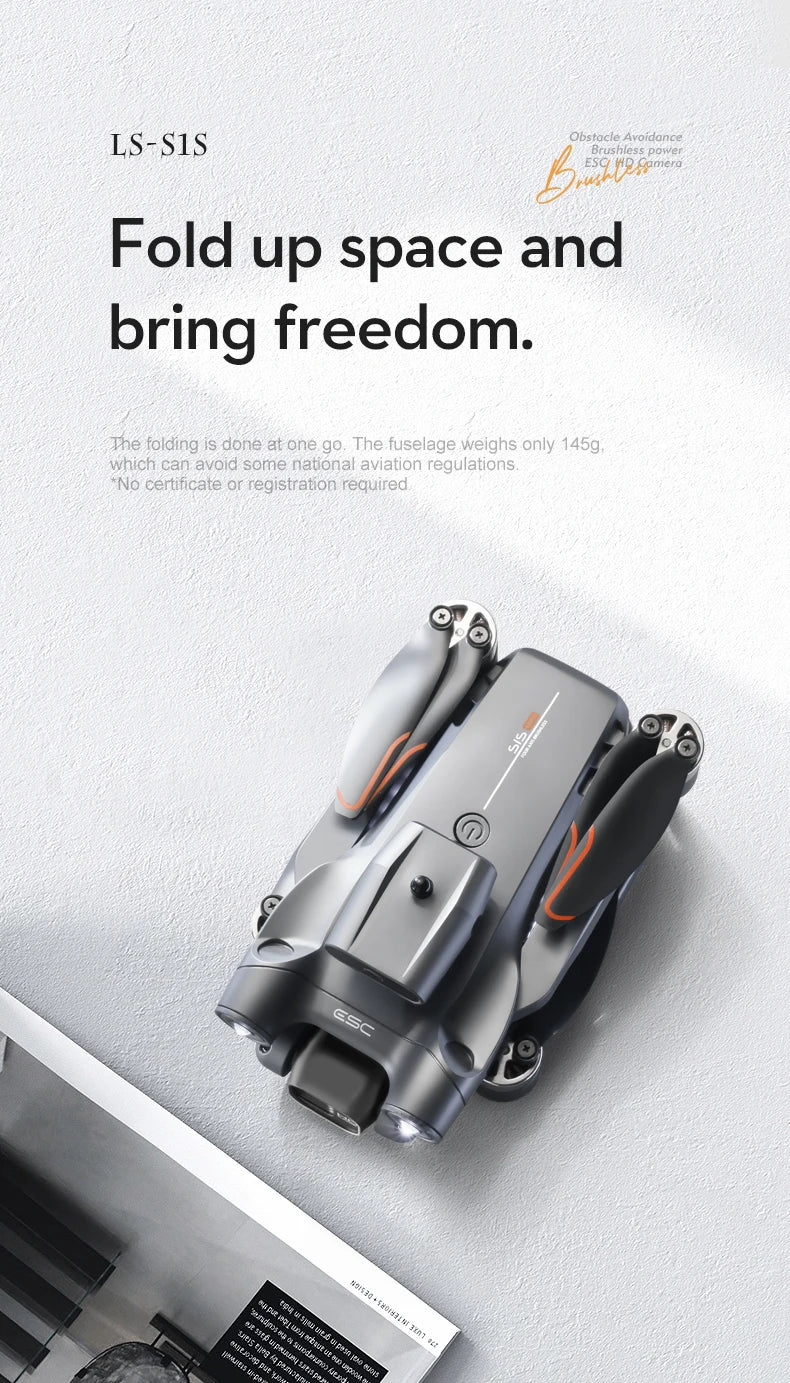 Minidron S1S: cámara dual 8K, motor sin escobillas, FPV de 3000 m, cuadricóptero plegable