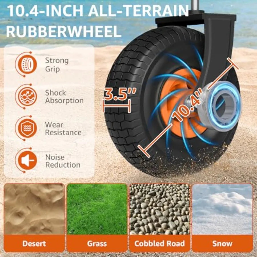 Beach Wagon with Big Wheels for Sand - Heavy Duty 10 Wheel Collapsible Wagons Foldable Large Wagon Cart Folding All Terrain for
