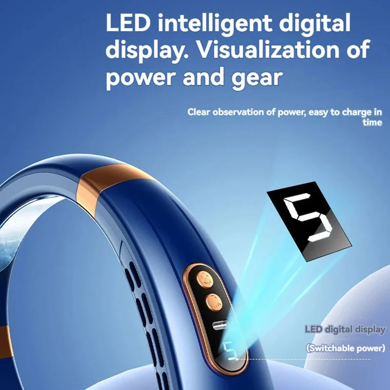 Portable Bladeless Halterneck Fan – USB Rechargeable, Silent, Hands-Free Cooling
