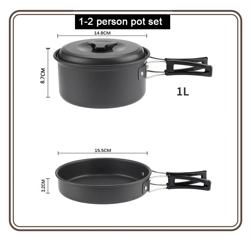 Camping Cookware Set for 1–7 Persons – Lightweight Portable Pot & Pan Set with Carry Bag Trekker Essentials