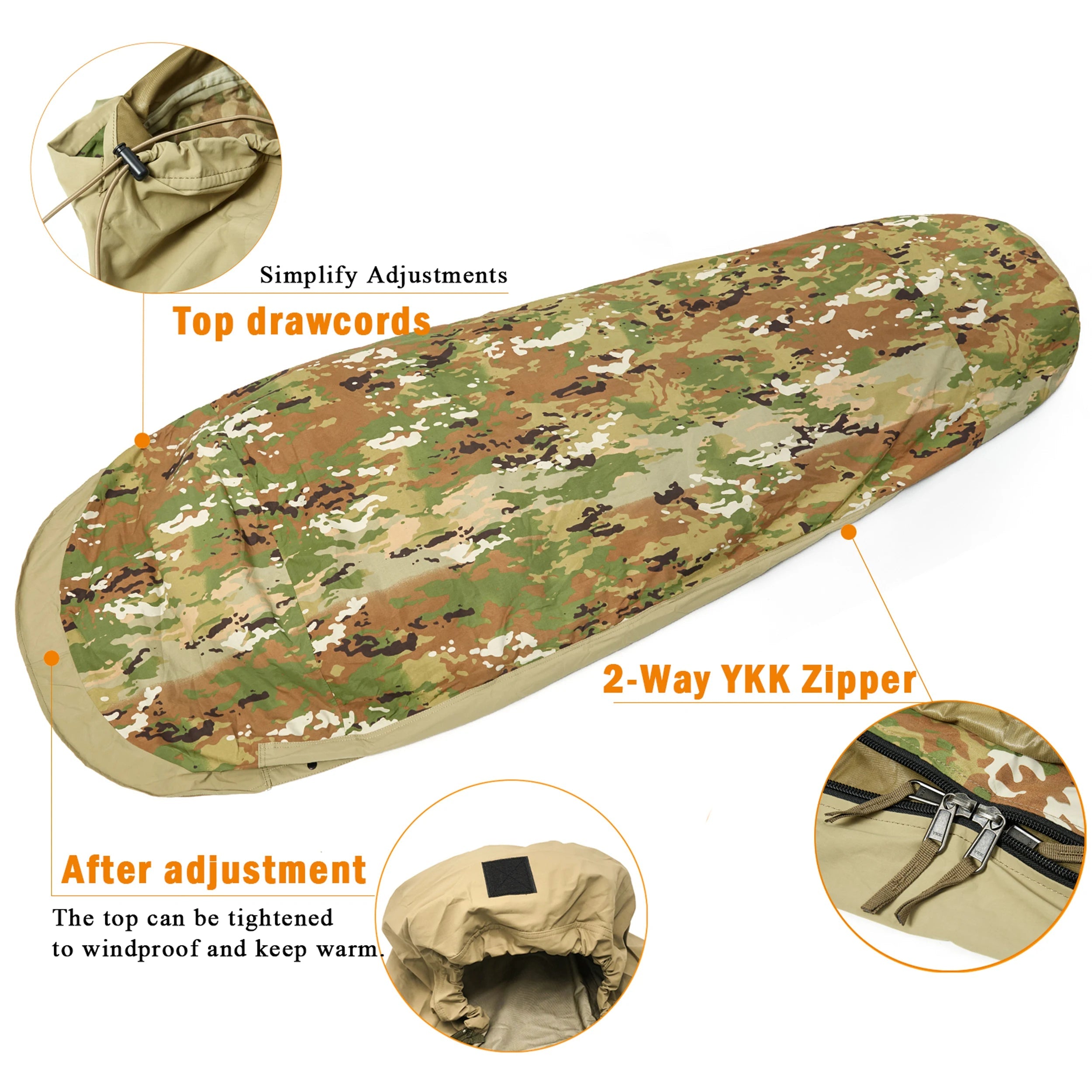 Bivy Cover Sack for Military Army Modular Sleeping System, Waterproof Outer Shell for Sleeping Bag, Minimalist Stealth Shelter Trekker Essentials