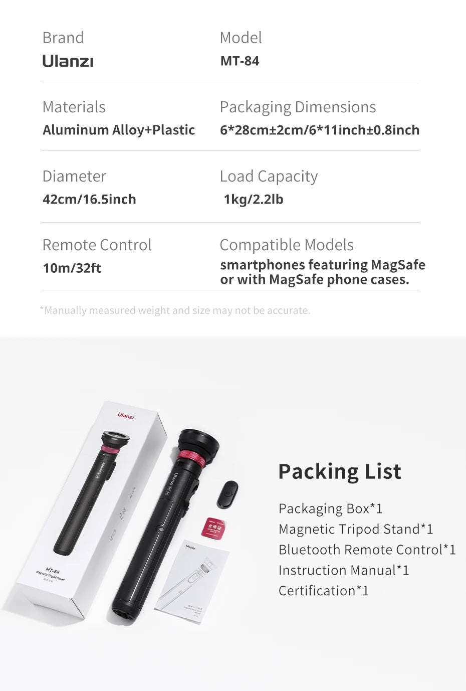Ulanzi MT-84 1.53M Magsafe Selfie Stick Tripod Stand Bluetooth Remote Phone Extension Tripod for IPhone 16 15 LiveStreaming Vlog Trekker Essentials