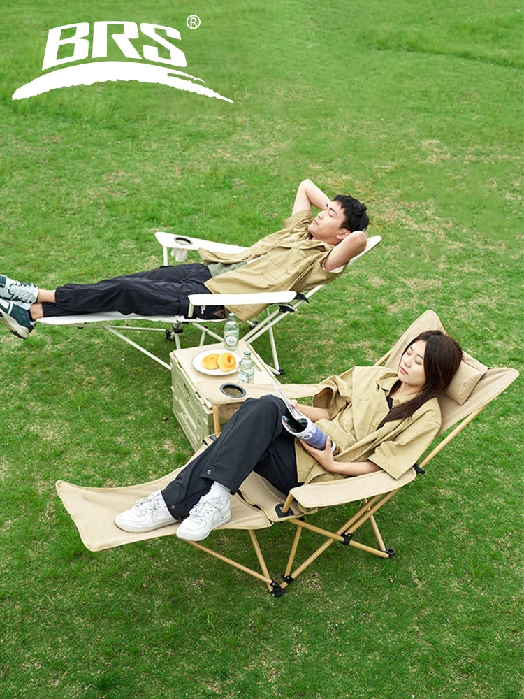 BRS 2-in-1 Reclining Camping Chair Lightweight Folding Camping Lounge Chair with Adjustable Backrest & Footrest for Beach Trekker Essentials