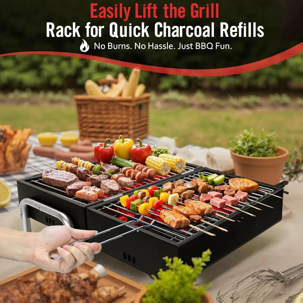 Portable Charcoal Grill, Table Top Small BBQ Grill For Outdoor, Camping, Beach, Easy Assembly, Heavy Duty & Multi-Use Small Gril Trekker Essentials