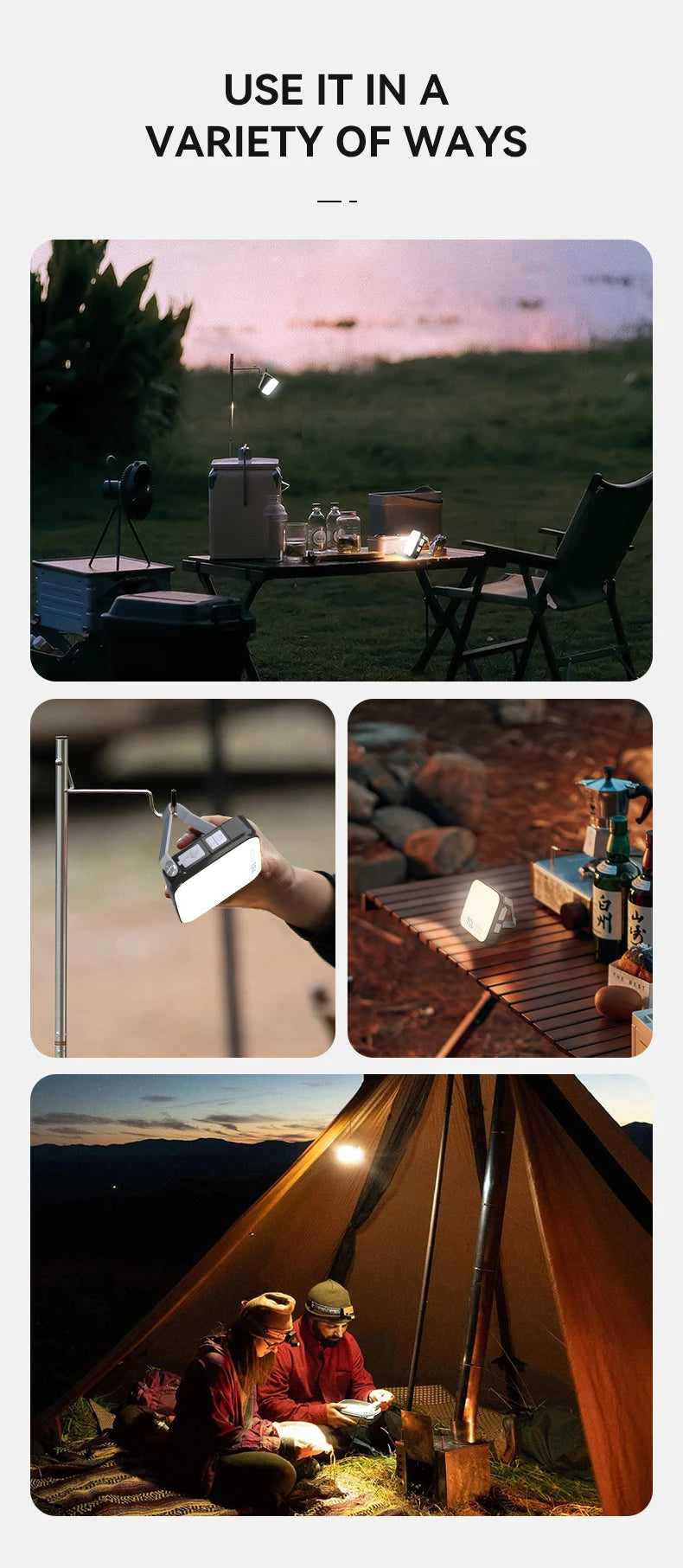 Rechargeable Camping Lantern with 800 Lumens, Dual White & Warm Light, Portable Hanging LED Work Light