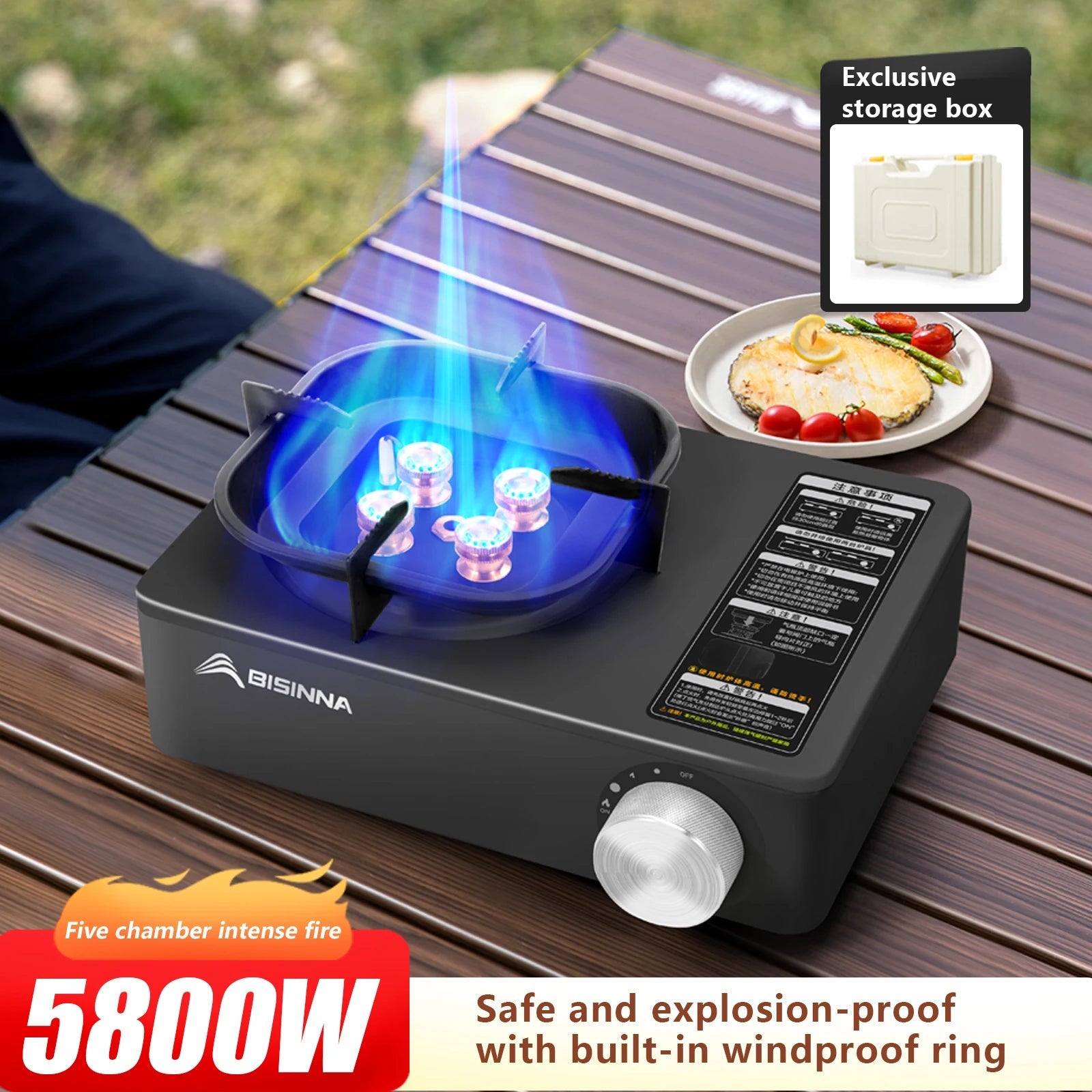 BISINNA Camping Gas Stove 5800W High Firepower Outdoor Portable Cassette Burner for Picnic Hiking Trekking Trekker Essentials
