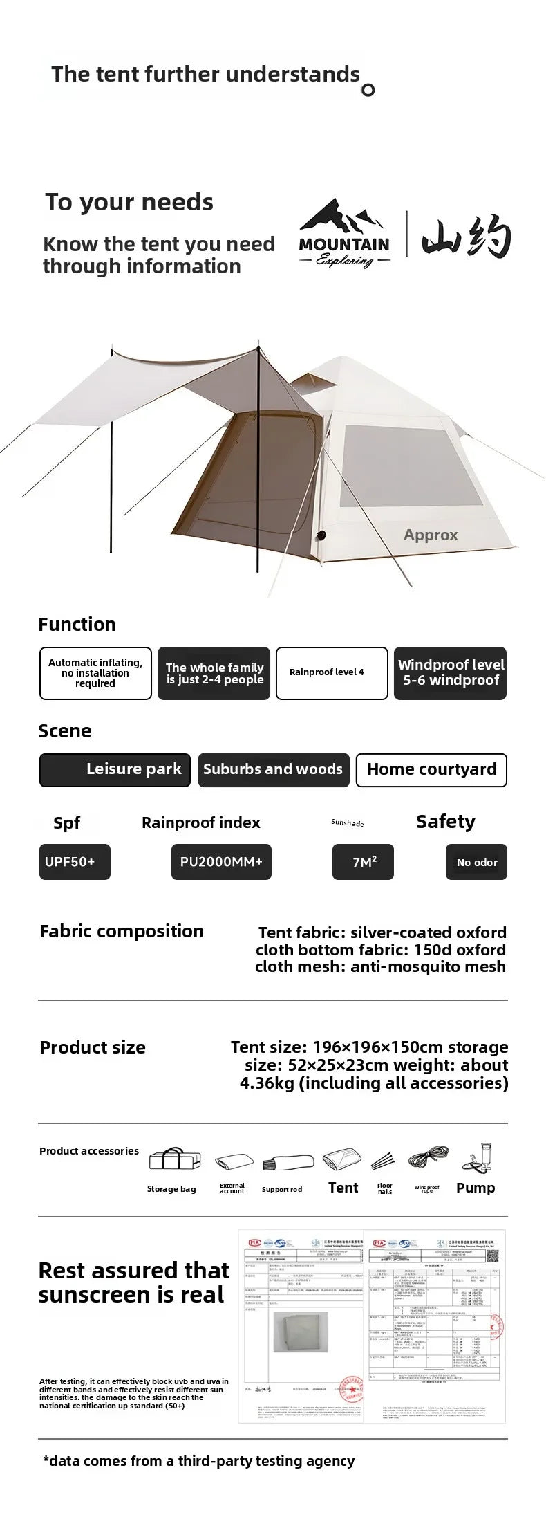 New Automatic Inflatable Camping Tent – Instant Setup, Waterproof & Portable for 2-Person Family Outdoor Adventures