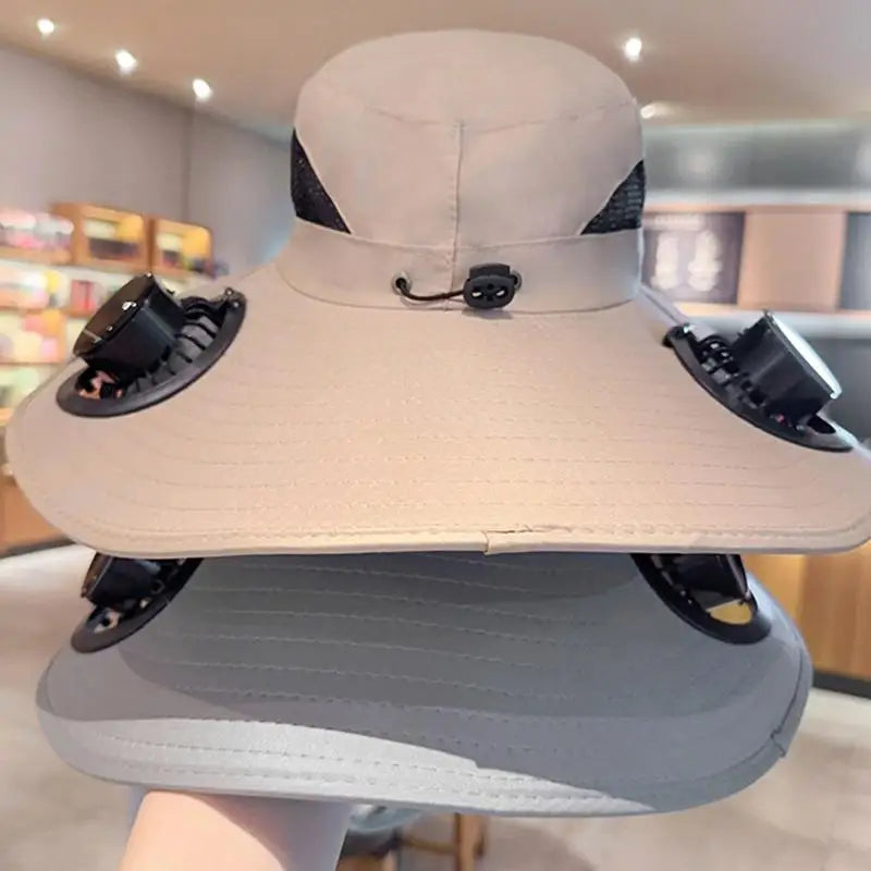Large Size Quick Dry Bucket Hat With Solar Powered Fan USB Charging Sun Hat For Men Outdoor Hiking Camping Fishing Cooling Wear Trekker Essentials