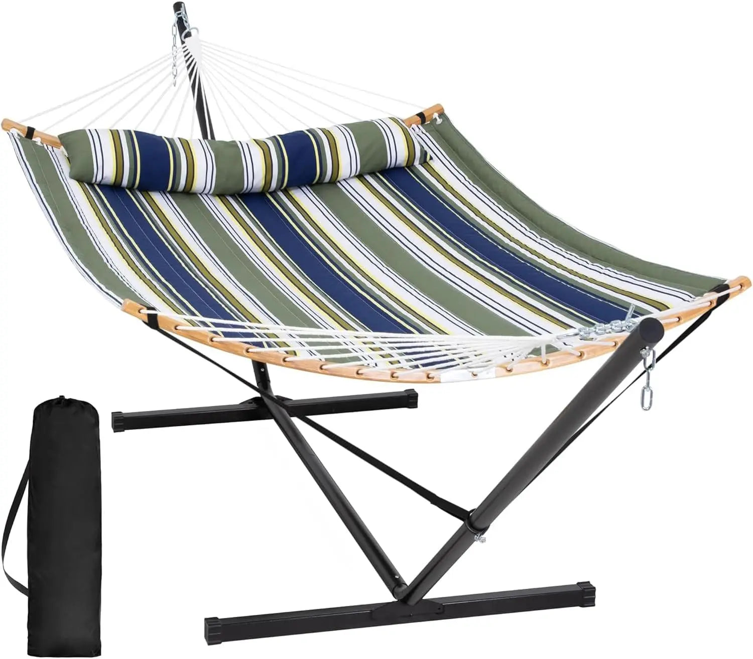 Double Hammock with Stand – Curved Bar Prevents Flipping