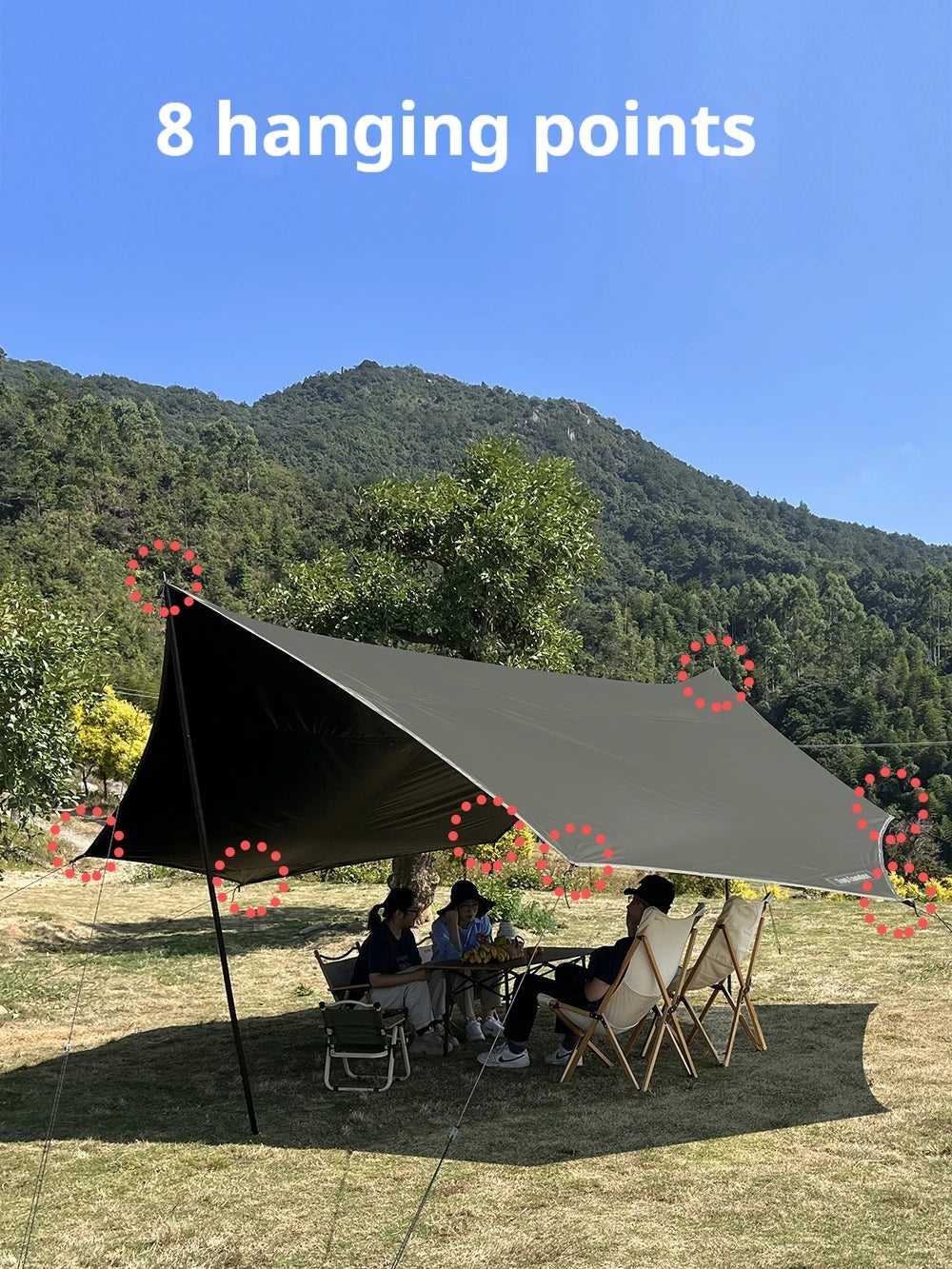 Large Waterproof Camping Tarp 5.1×5.1m – Black Coated Sun Shelter Canopy for Outdoor Camping & Shade Trekker Essentials