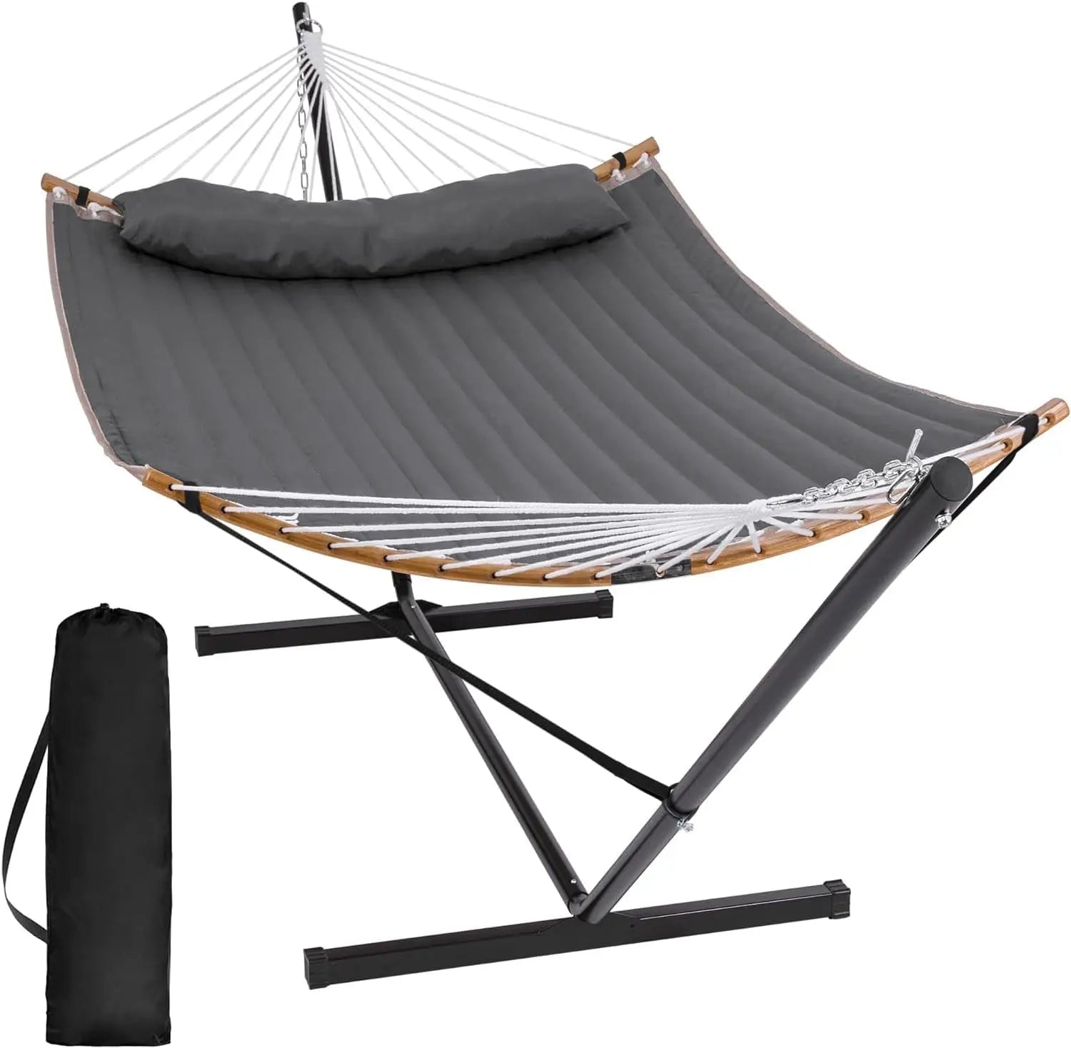 Double Hammock with Stand – Curved Bar Prevents Flipping