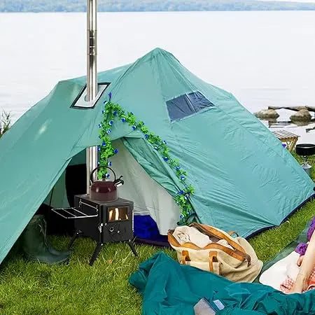 Portable Cast Iron Tent Stove with Jack & Chimney - Wood Burning Heater for Camping & Ice Fishing