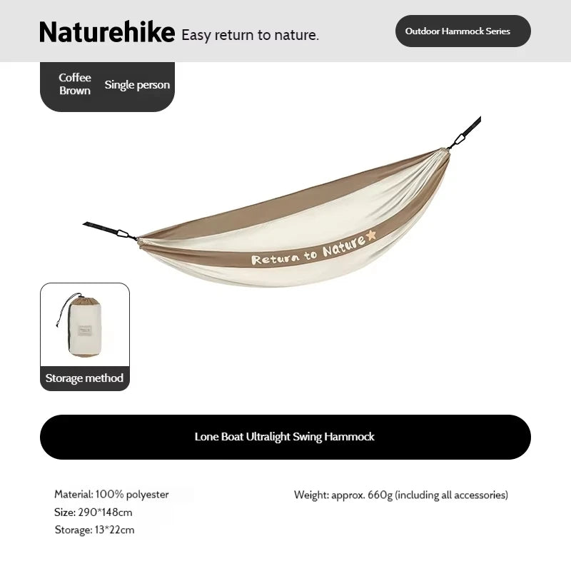 Naturehike Ultralight Swing Hammock Anti-Tip High Load Capacity 200kg for Camping Family Travel 1-2 Person Hanging Sleeping Bed