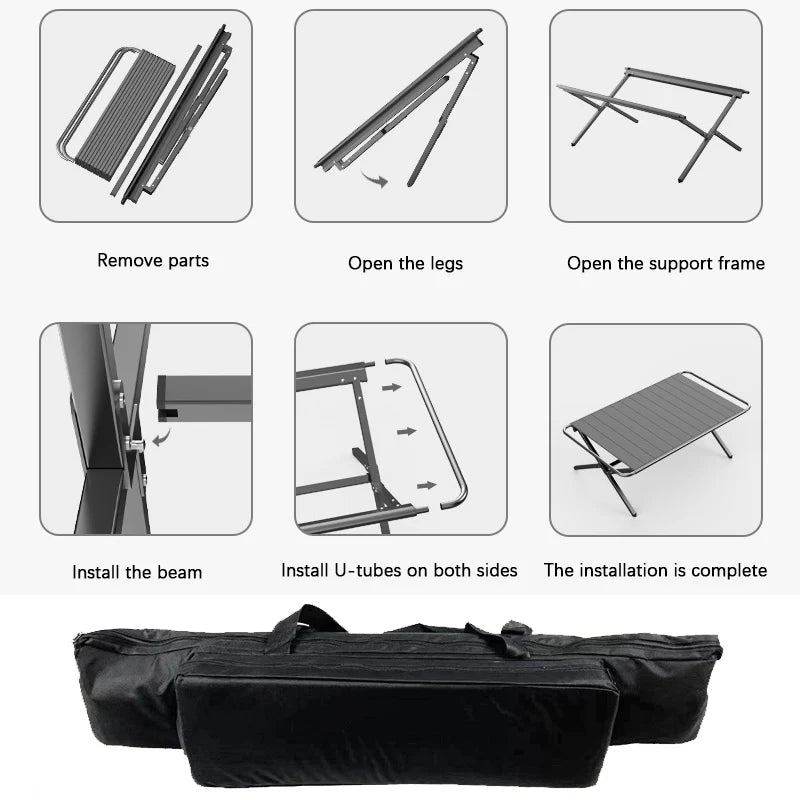 Mesa IGT de aleación de aluminio para exteriores: mesa telescópica portátil para acampar con hornillo de gas y bandeja para té.