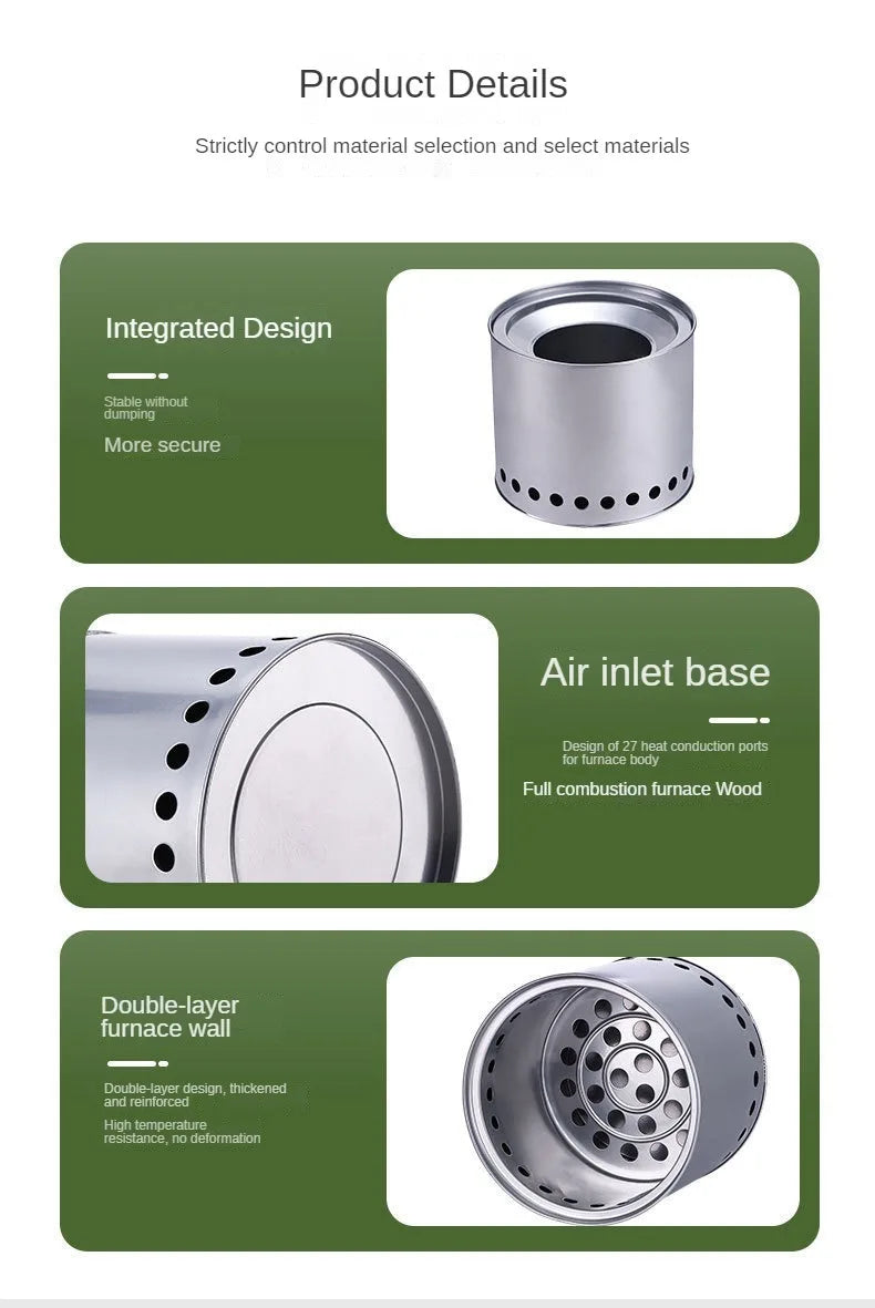 Multifunctional Stainless Steel Wood Stove | Portable Outdoor Heater & Barbecue Grill for Camping