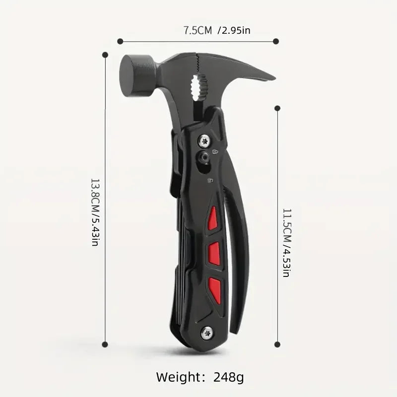 1 navaja multifunción para exteriores con forma de martillo de garra: herramienta de supervivencia de acero inoxidable con alicates, martillo de camping, sacaclavos y herramienta de rescate de emergencia.
