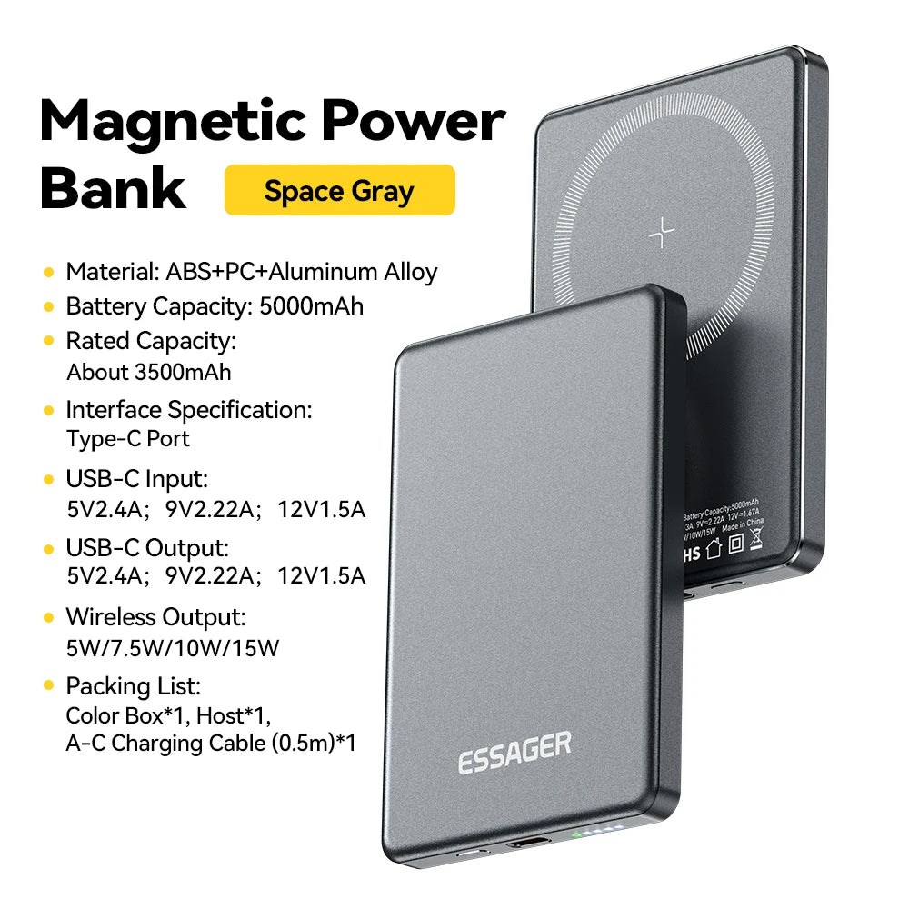 Magnetic Wireless Power Bank 5000mAh – Ultra Slim 20W Fast Charging Portable Charger for iPhone & Smartphones Trekker Essentials