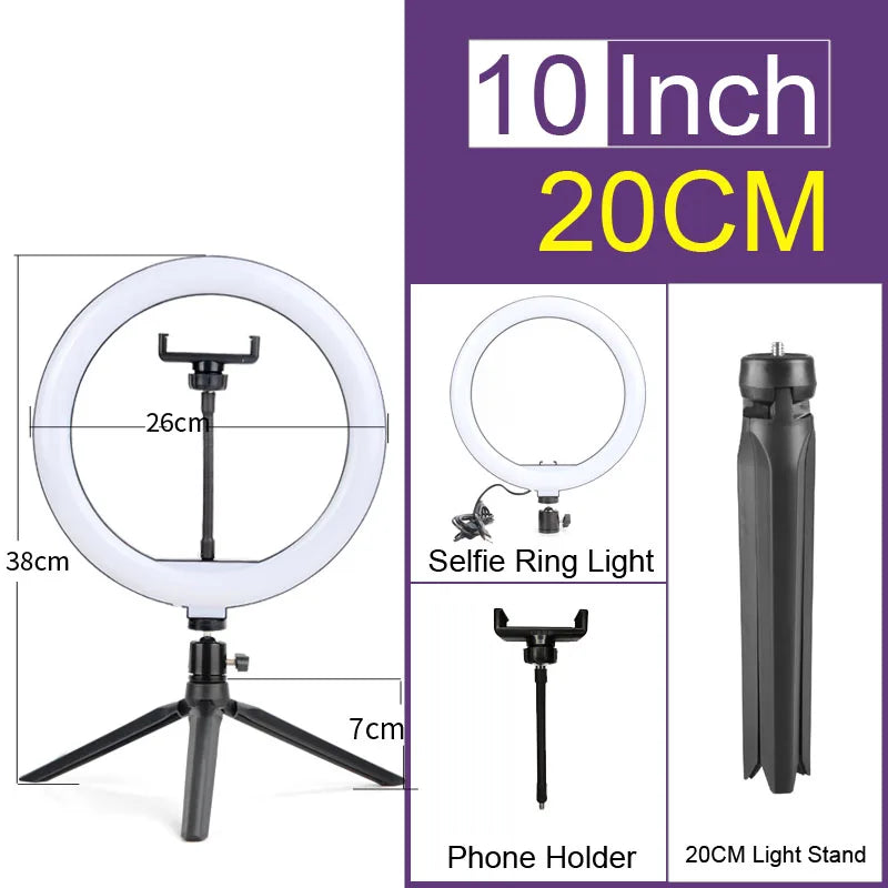 6-14" Professional Ring Light Kit with Tripod – Bi-Color 3200K-5600K LED, USB Powered for Live Streaming, Makeup, TikTok Videos